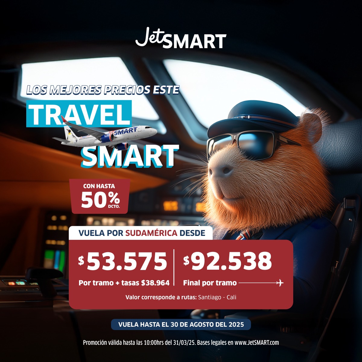 El Capi-bara se toma el mando del Travel SMART y trae descuentos desde los $8.900 más tasas en vuelos nacionales e internacionales