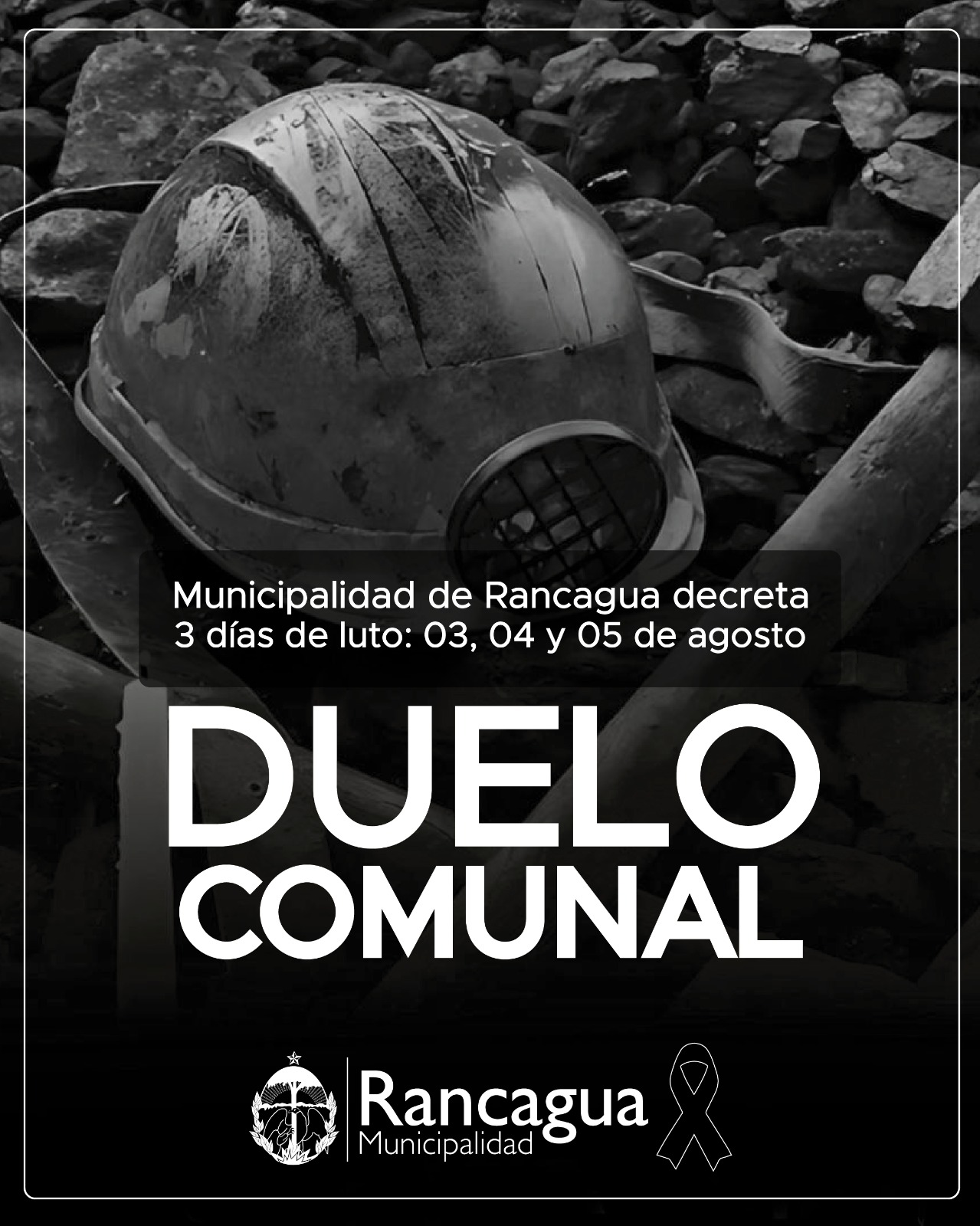 Rancagua decreta Duelo Comunal en memoria de trabajadores fallecidos en la mina El Teniente