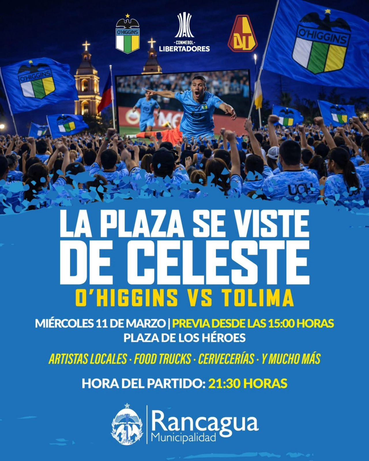 Municipalidad de Rancagua convoca a fanfest en la Plaza de los Héroes para apoyar a O’Higgins en decisivo duelo de Copa Libertadores